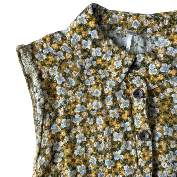 Free People Dresses & Skirts - Free People Mustard Yellow Floral Button Down Sleeveless Dress